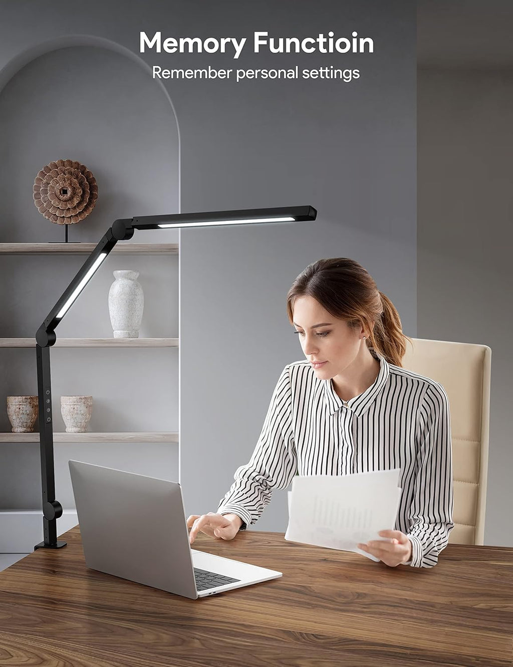 LED Desk Lamp with Clamp, Swing Arm, 4 Color Modes & 4 Brightness, Clip-on Lamp with Memory Function D2503