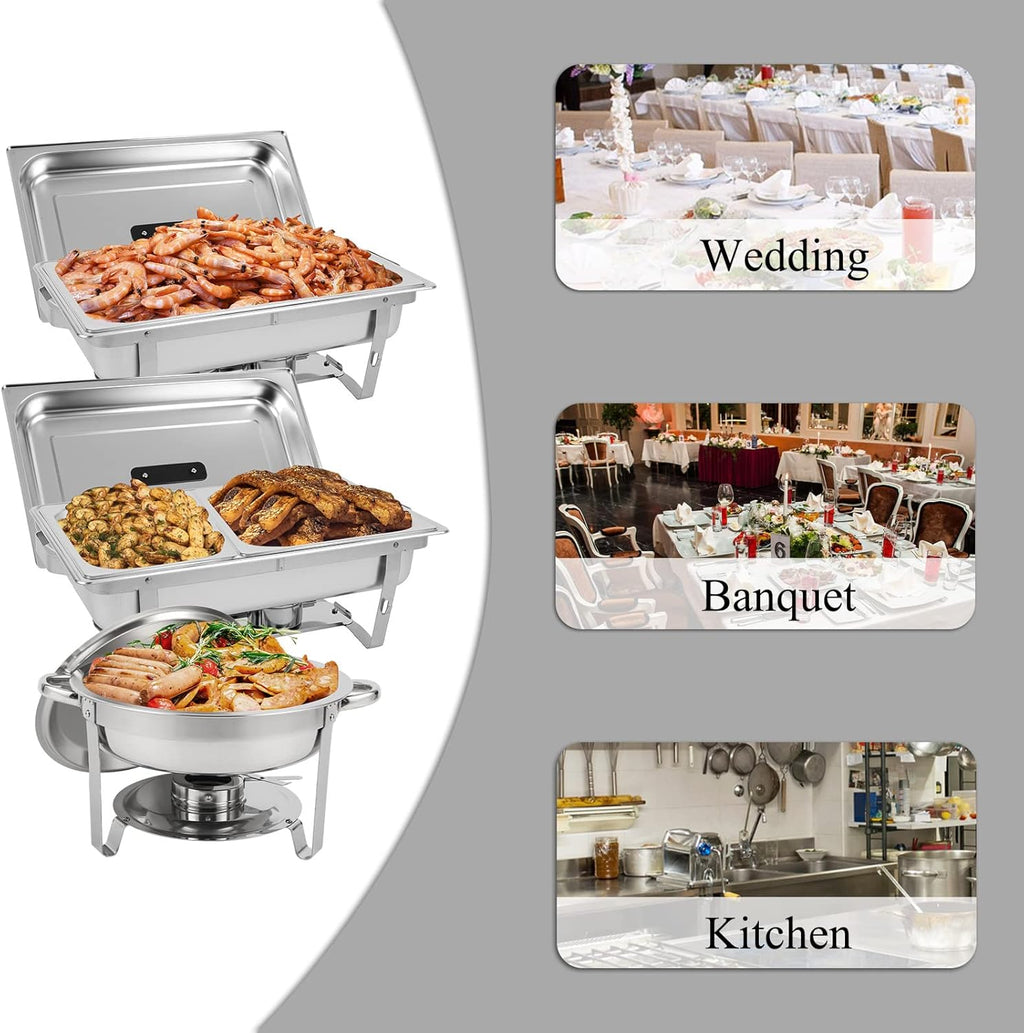 5 Pk Stainless Steel Chafing Dish Set with Full & Half Size Food Pan T288396