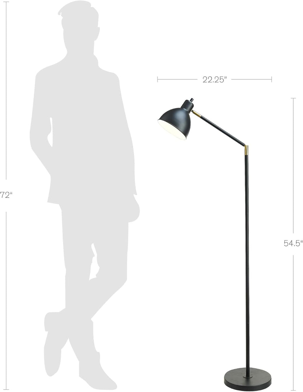 Modern Adjustable Metal Floor Lamp with Brass Accents, Classic Black P94008
