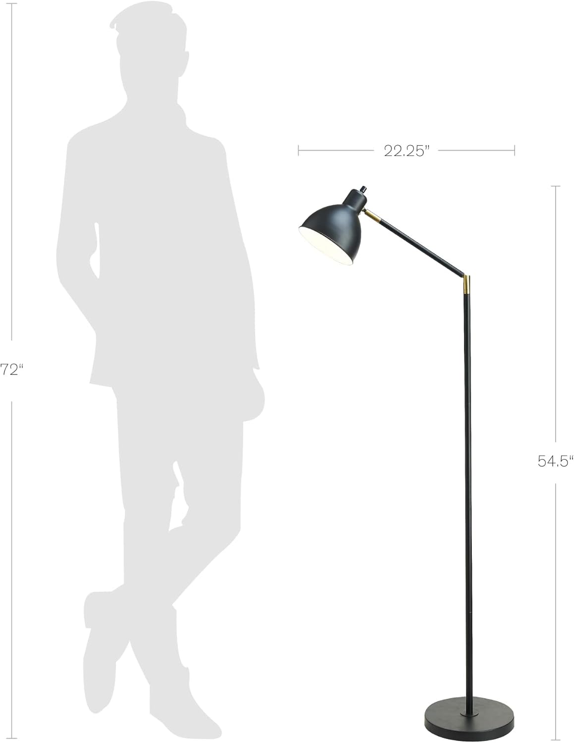 Modern Adjustable Metal Floor Lamp with Brass Accents, Classic Black P94008