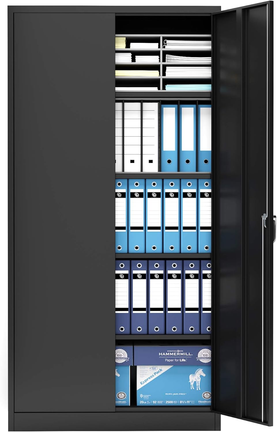 Black Steel Storage Cabinet with 2 Doors and 4 Adjustable Shelves Y334