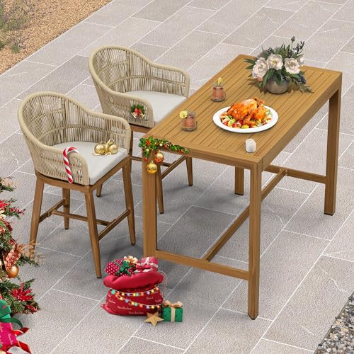 3 Pieces Outdoor Counter Height Bar Stools Set G460279