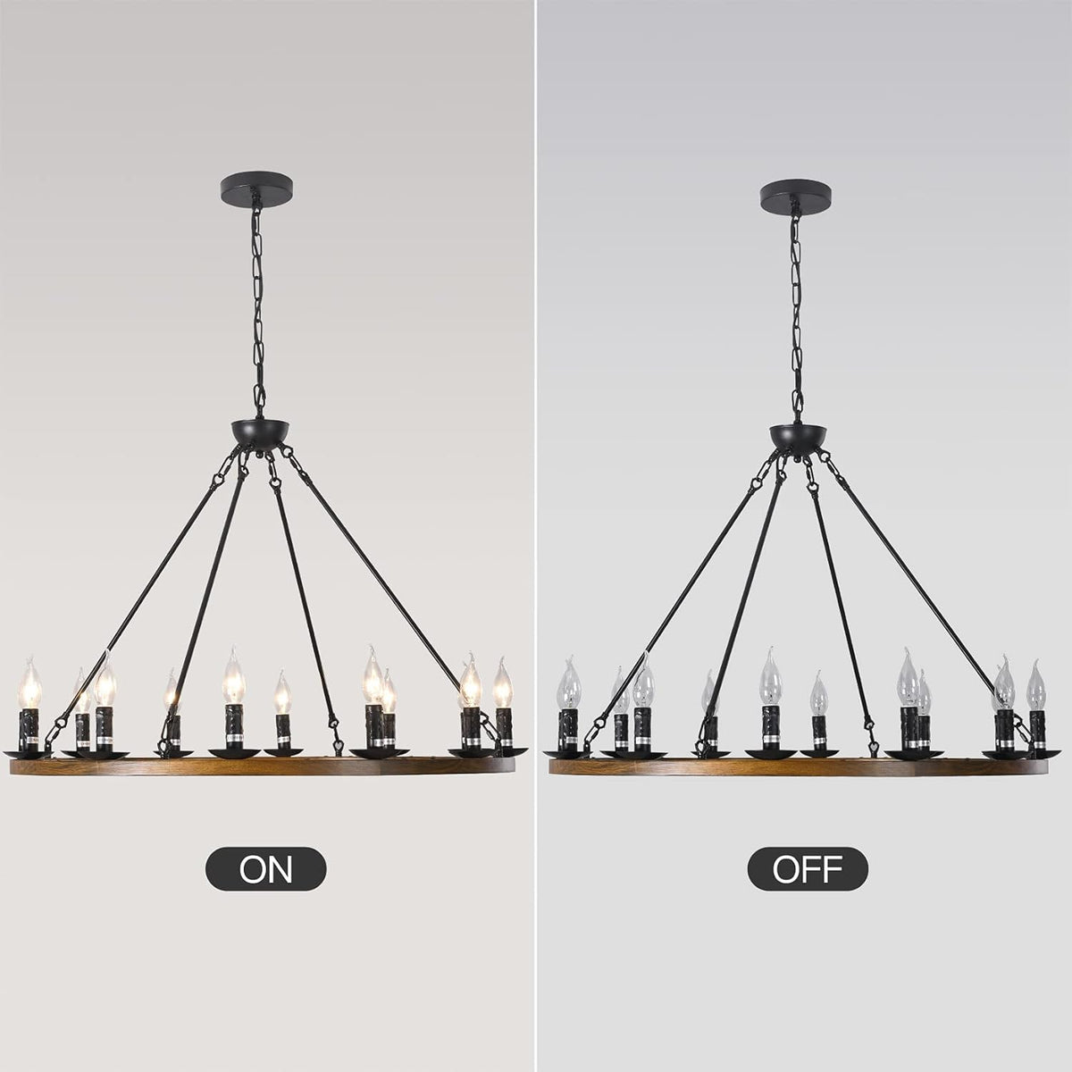 12-Lights Farmhouse Wagon Wheel Chandelier U6136