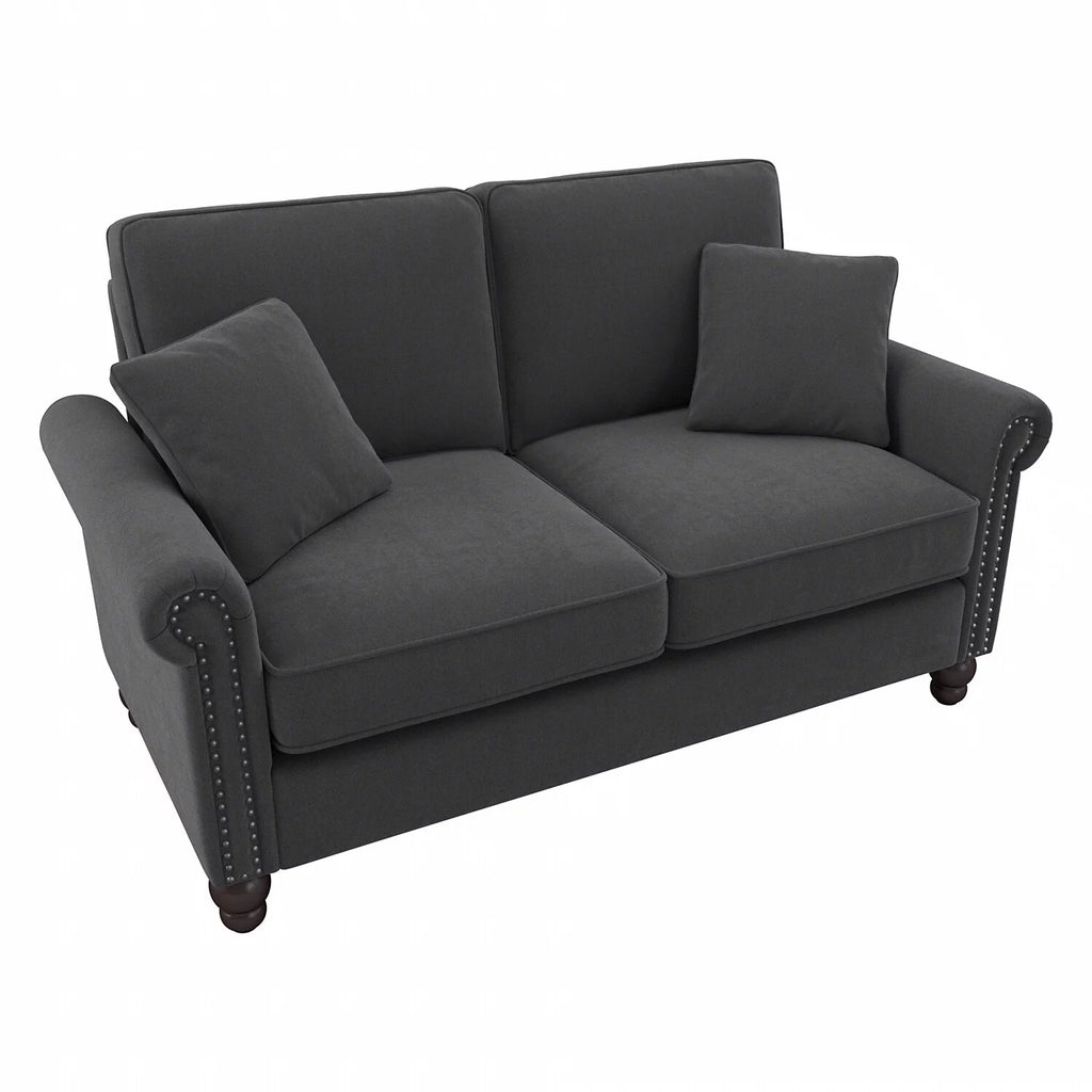 Charcoal Gray Herringbone Fabric Loveseat G14027