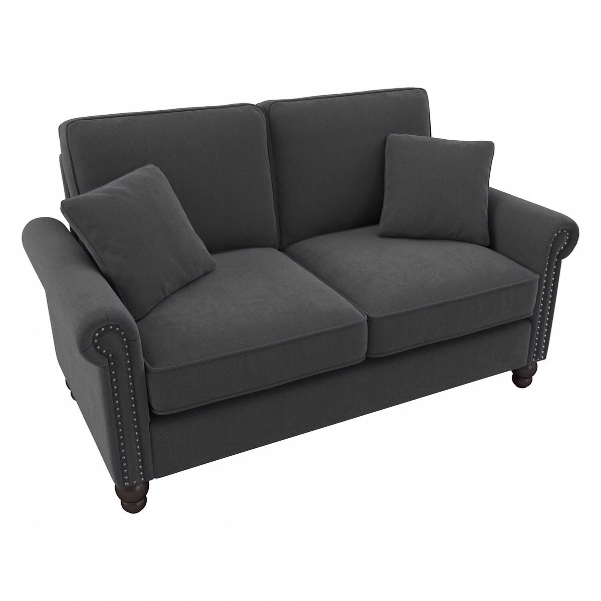 Charcoal Gray Herringbone Fabric Loveseat G14027