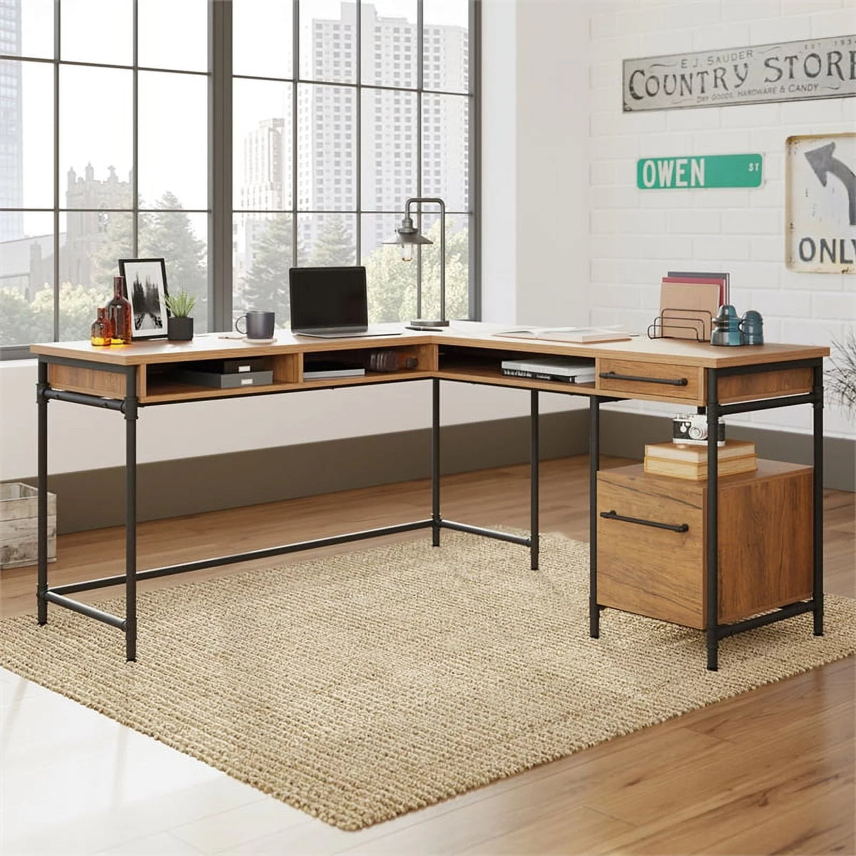 Contemporary Engineered Wood L-Desk Y388