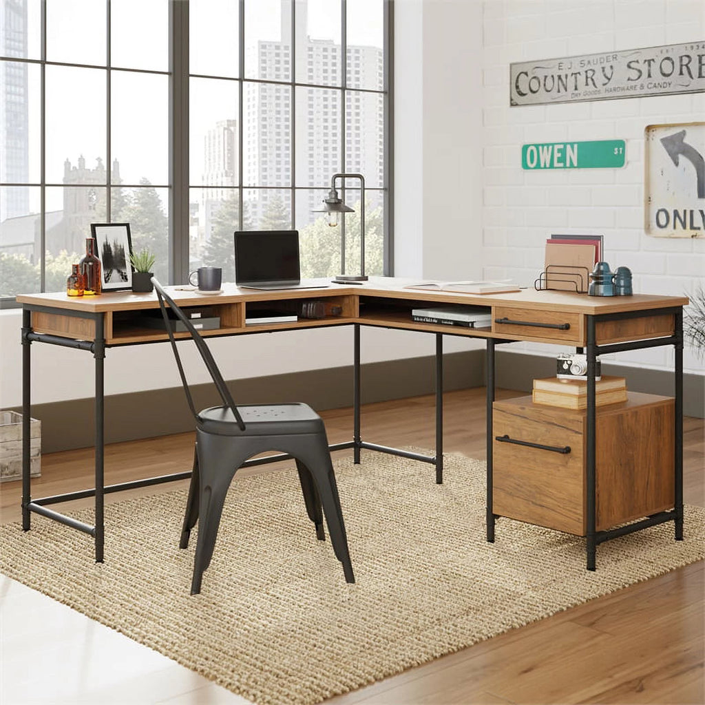 Contemporary Engineered Wood L-Desk Y388