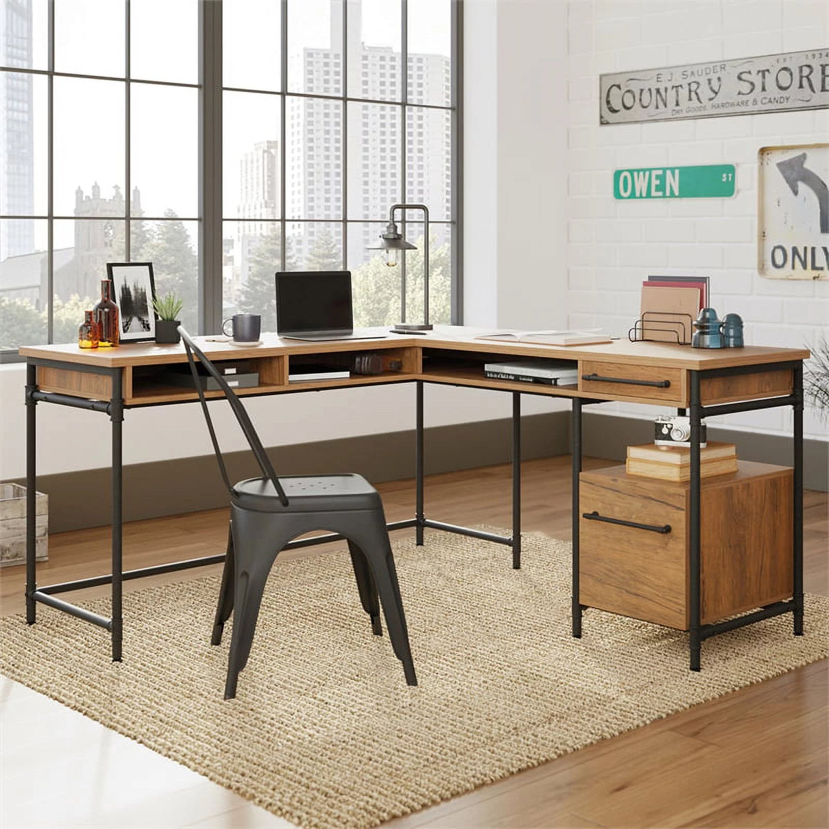 Contemporary Engineered Wood L-Desk Y388