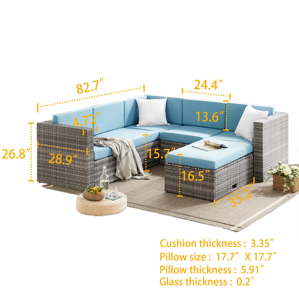 5 Pieces Rattan Wicker Outdoor Furniture Set with Glass Table U365