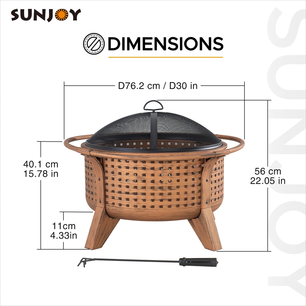 30 in. Round Steel Wood-Burning Fire Pit with Spark Screen and Poker U703