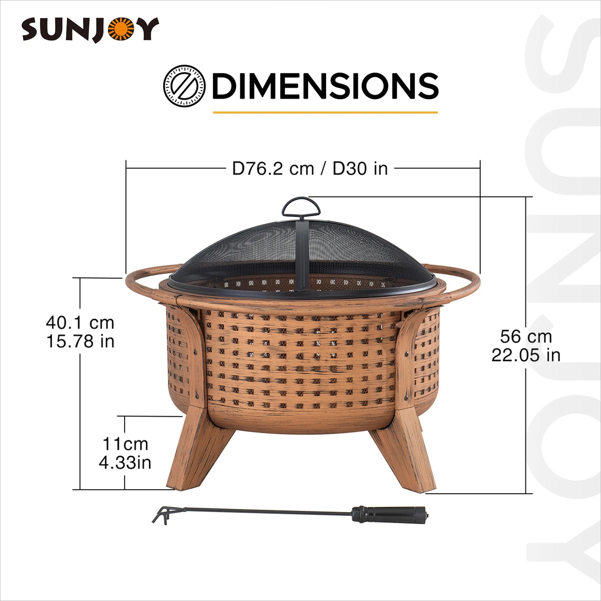 30 in. Round Steel Wood-Burning Fire Pit with Spark Screen and Poker U703