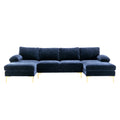 Navy Blue 4-piece U Shaped Fabric Sectional Sofa O53162