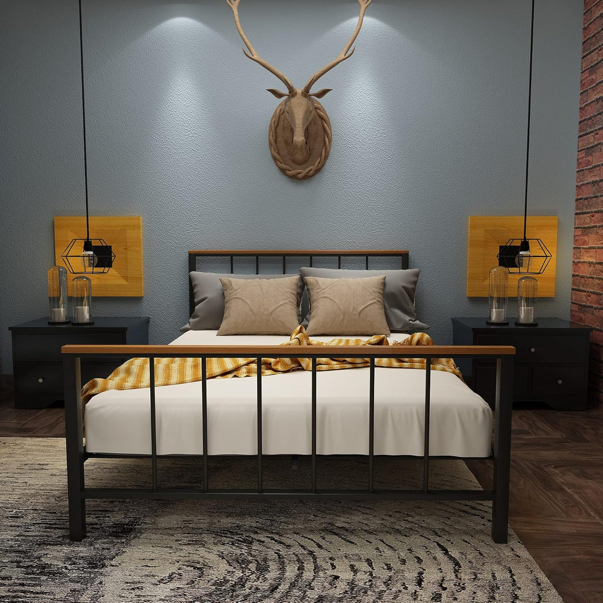 Metal Platform Bed Frame with Headboard and Footboard Full Z9283