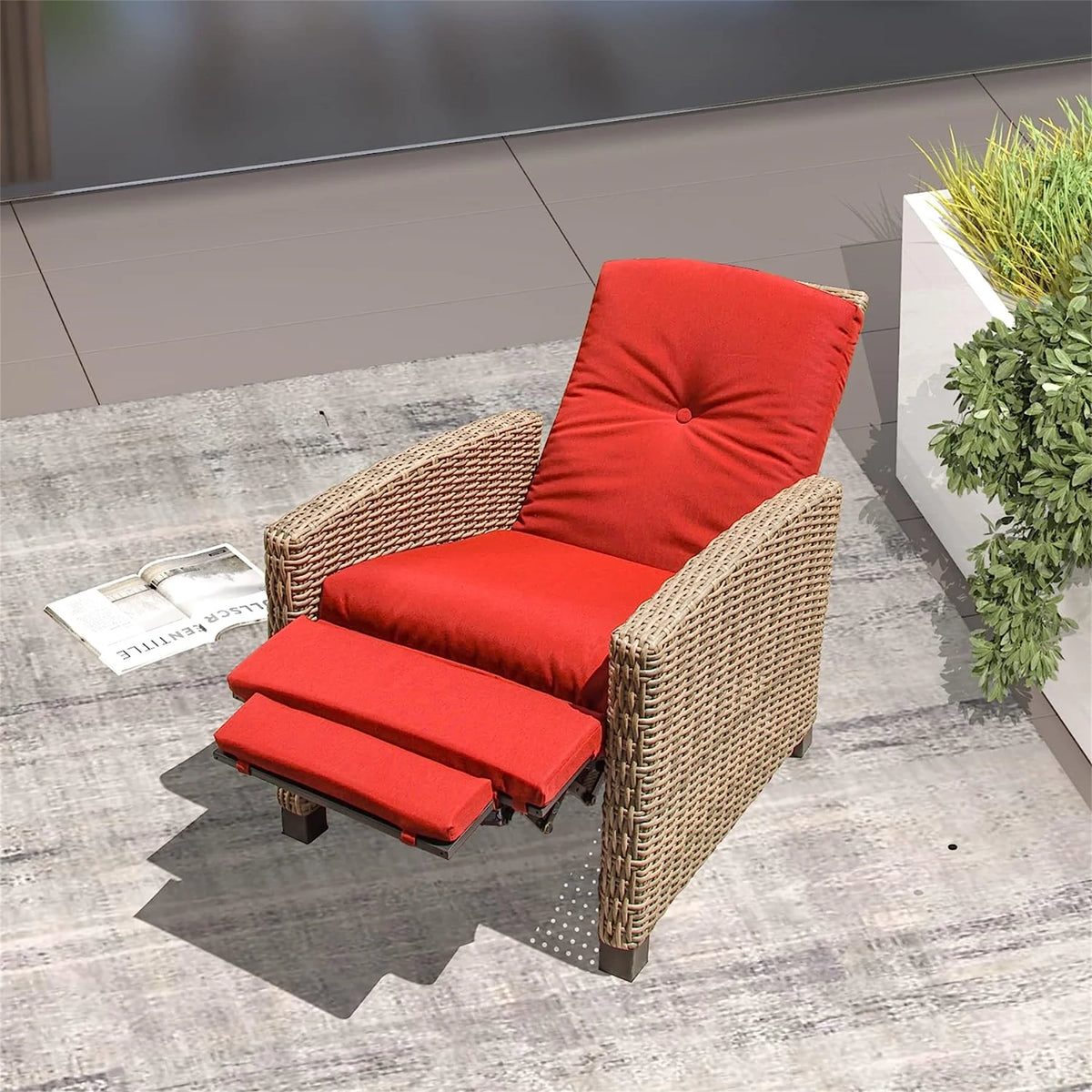 Red Wicker Reclining Patio Chair O460865