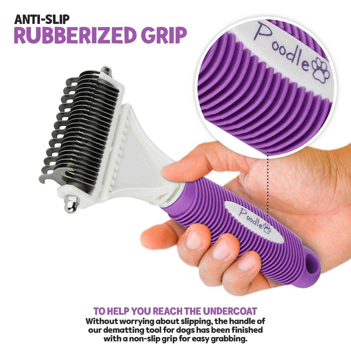 Poodle Pet Dematting Comb for Dogs Handheld Undercoat Dematter Rake Grooming Tool for Long or Short Hair B43946