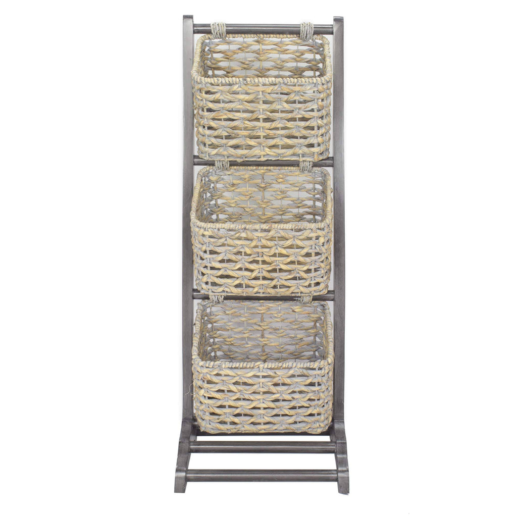 3-Tier Magazine Rack with 3 Hyacinth Storage Baskets Q535912