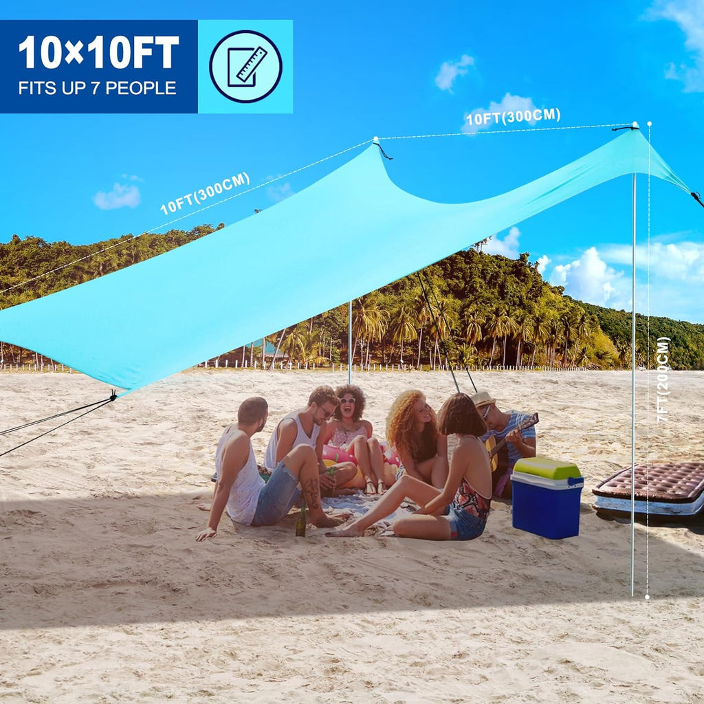 10×10FT Windproof Beach Canopy with 4 Aluminium Pole and 8 Sandbags V88441