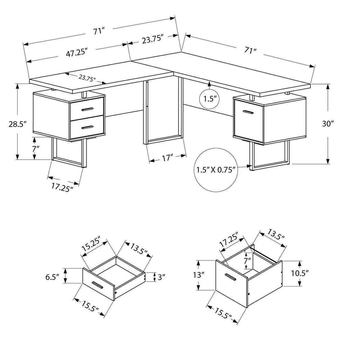 Brown Laminate L Shape Corner Desk W5416
