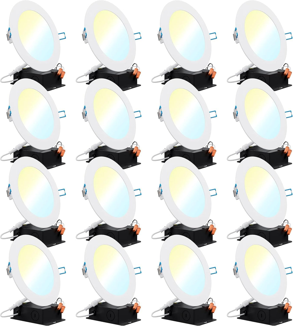 16 Pack 4 Inch Ultra Thin LED Recessed Ceiling Lights, 3000K Warm White, Dimmable 10W, 650 LM, Smooth Trim Damp Rated U752