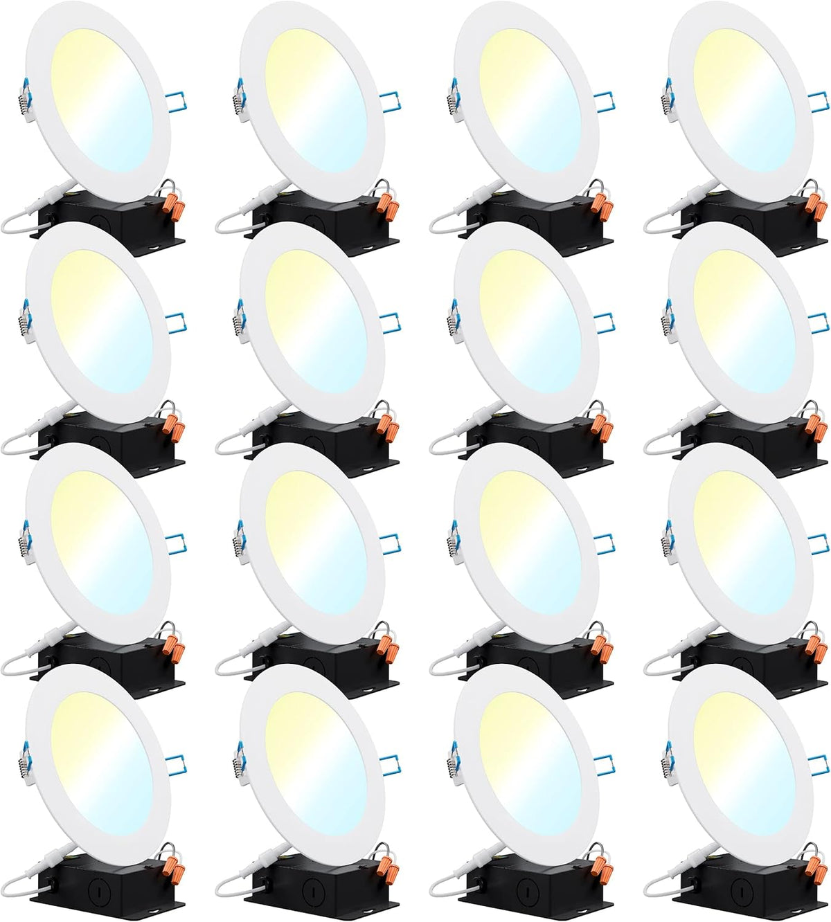 16 Pack 4 Inch Ultra Thin LED Recessed Ceiling Lights, 3000K Warm White, Dimmable 10W, 650 LM, Smooth Trim Damp Rated U752