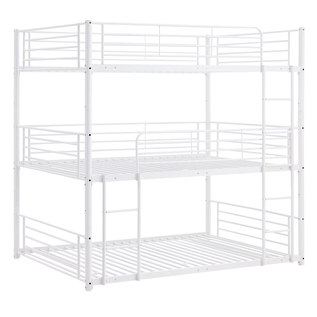 Full Metal Triple Bed with Built-In Ladder White R84317