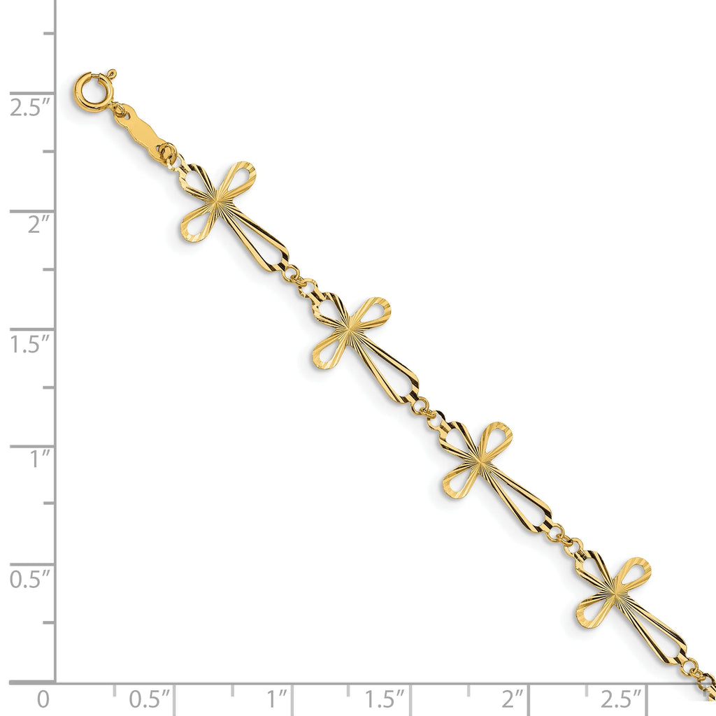 14 Karat Yellow Gold Diamond Cut Open Cross Bracelet V660