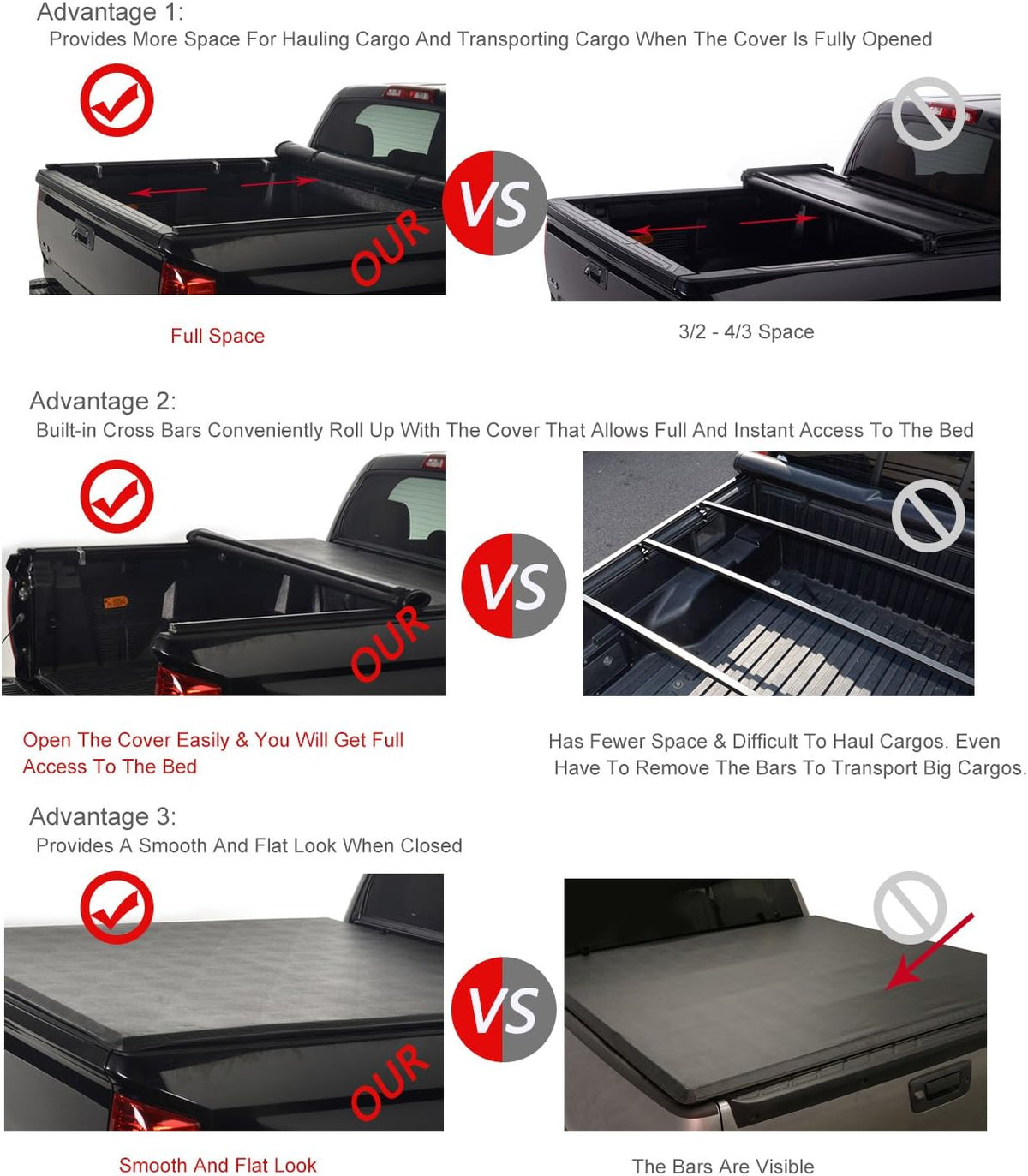 Soft Roll Up Tonneau Cover for Pickup 5ft Bed Z823