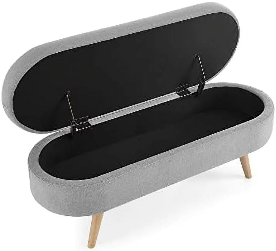 Oval Linen Fabric Upholstered Ottoman Q111
