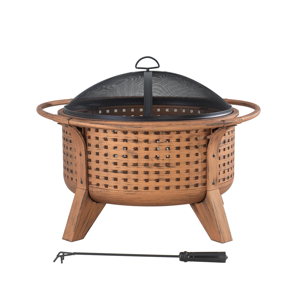 30 in. Round Steel Wood-Burning Fire Pit with Spark Screen and Poker U703