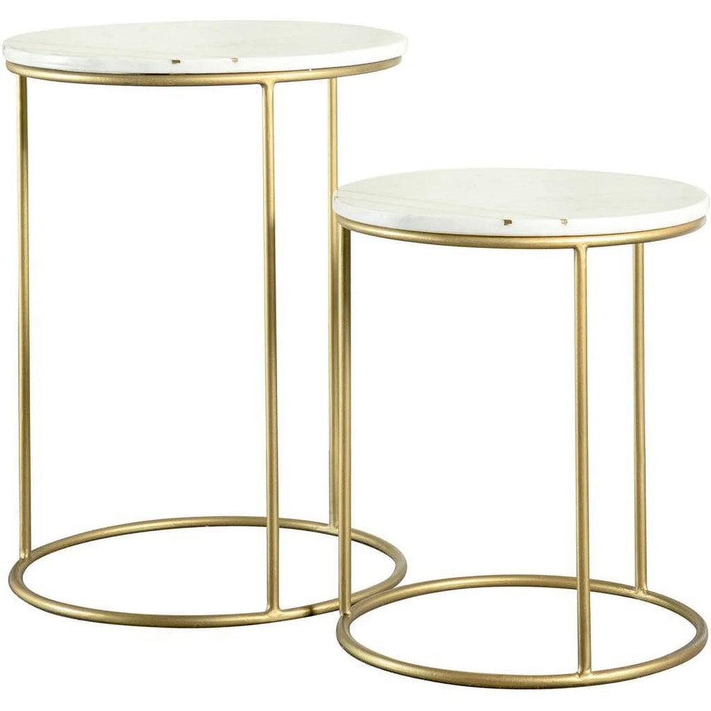 Round Marble Top Nesting Tables White and Gold L240398