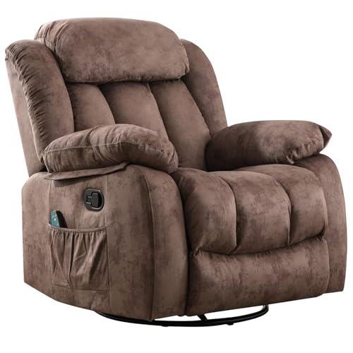 Brown Fabric Manual Rocking Recliner with Heat and Vibration R38914