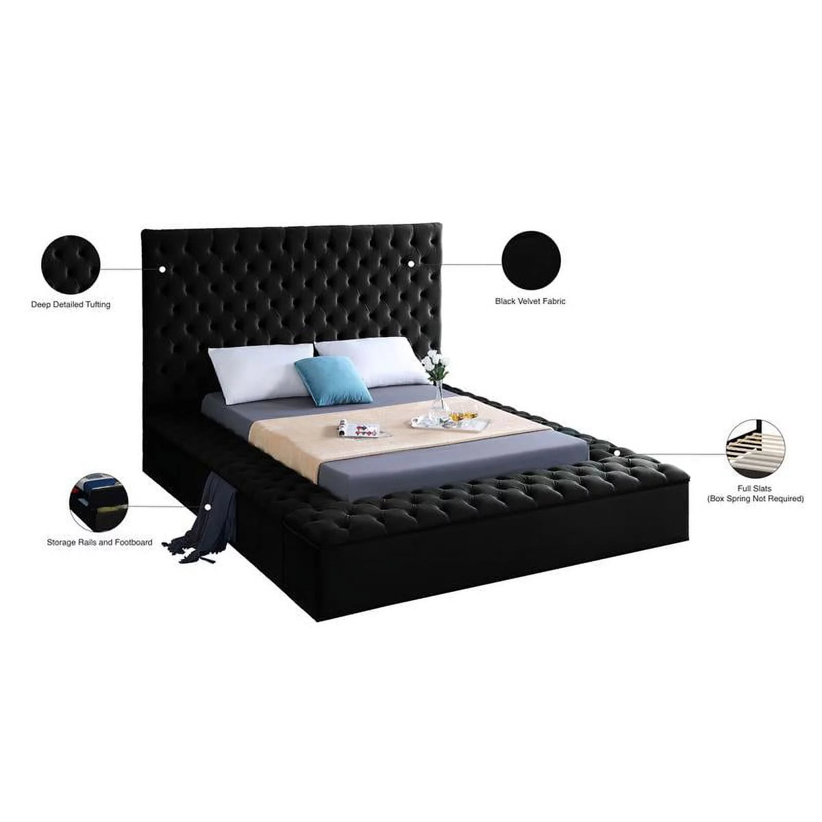 Black Velvet Queen Bed E3441