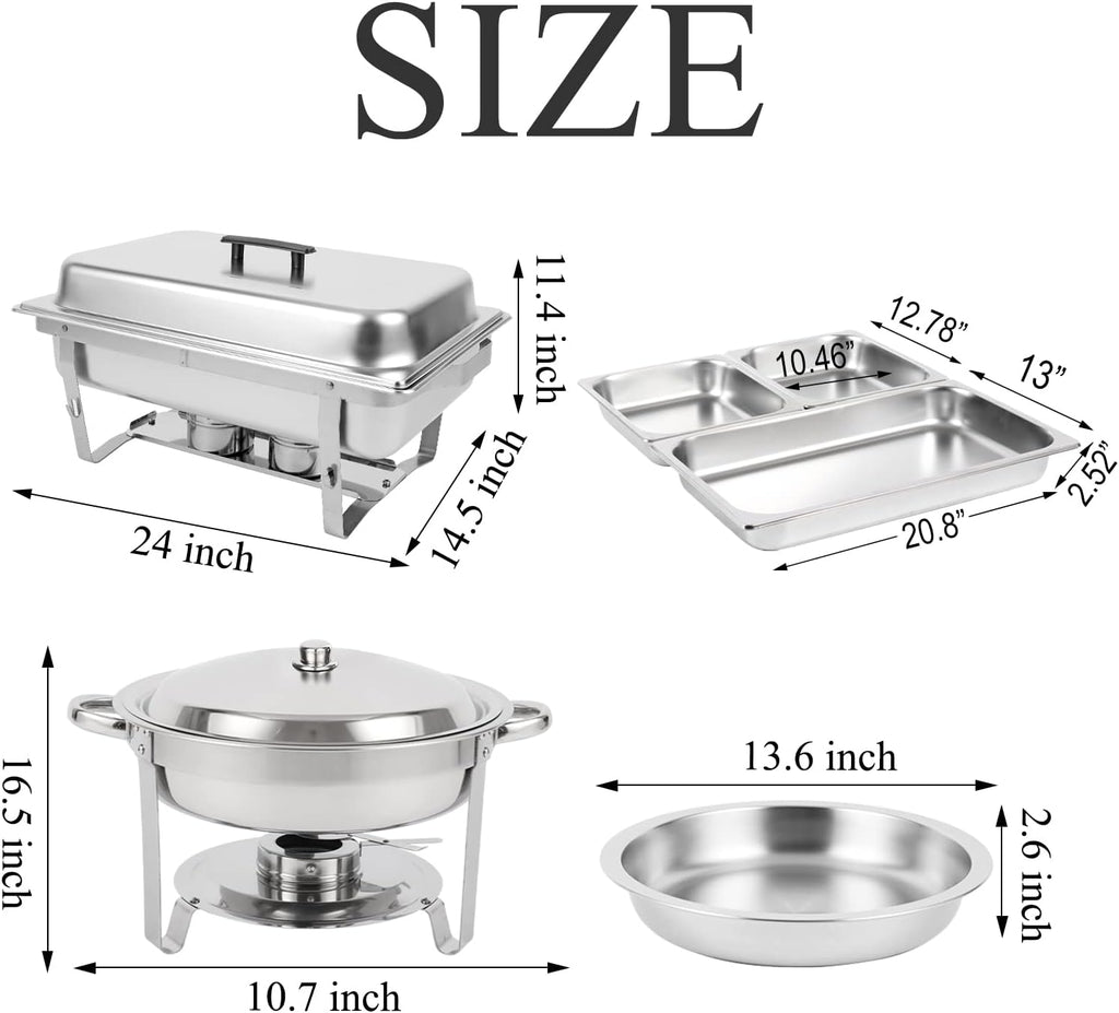 5 Pk Stainless Steel Chafing Dish Set with Full & Half Size Food Pan T288396