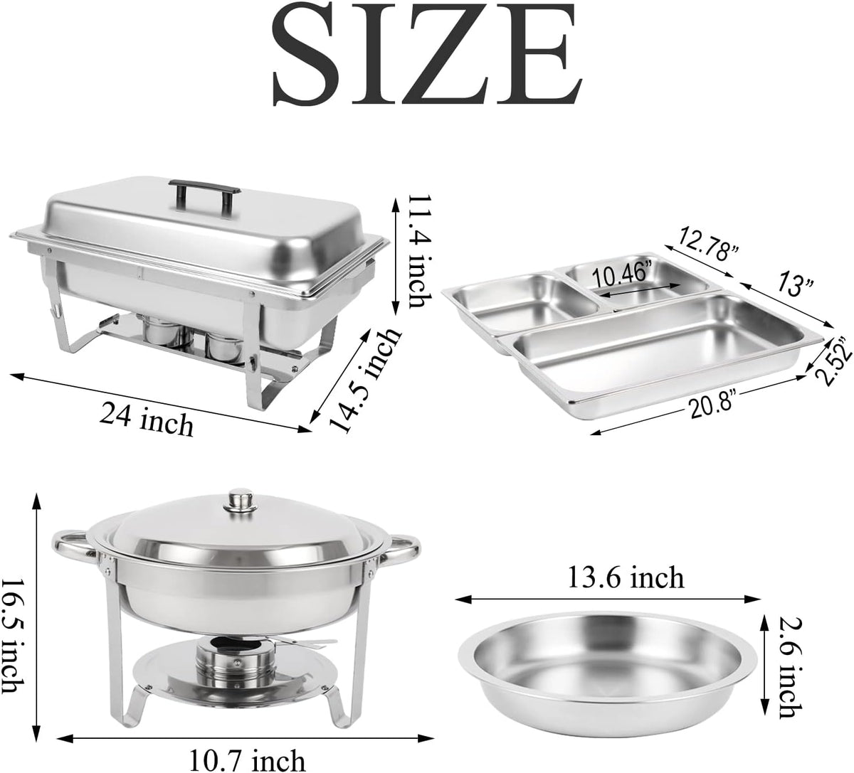 5 Pk Stainless Steel Chafing Dish Set with Full & Half Size Food Pan T288396