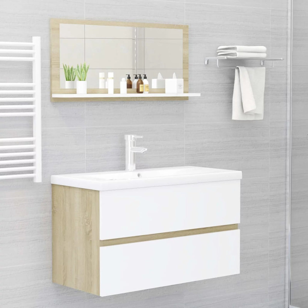 White and Sonoma Oak Wall Mirror with Storage Shelf G844580