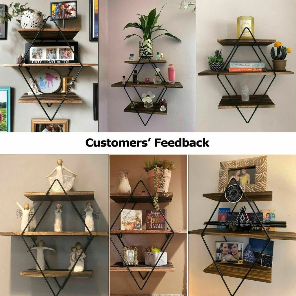 3-tier Metal Wood Floating Shelves V749