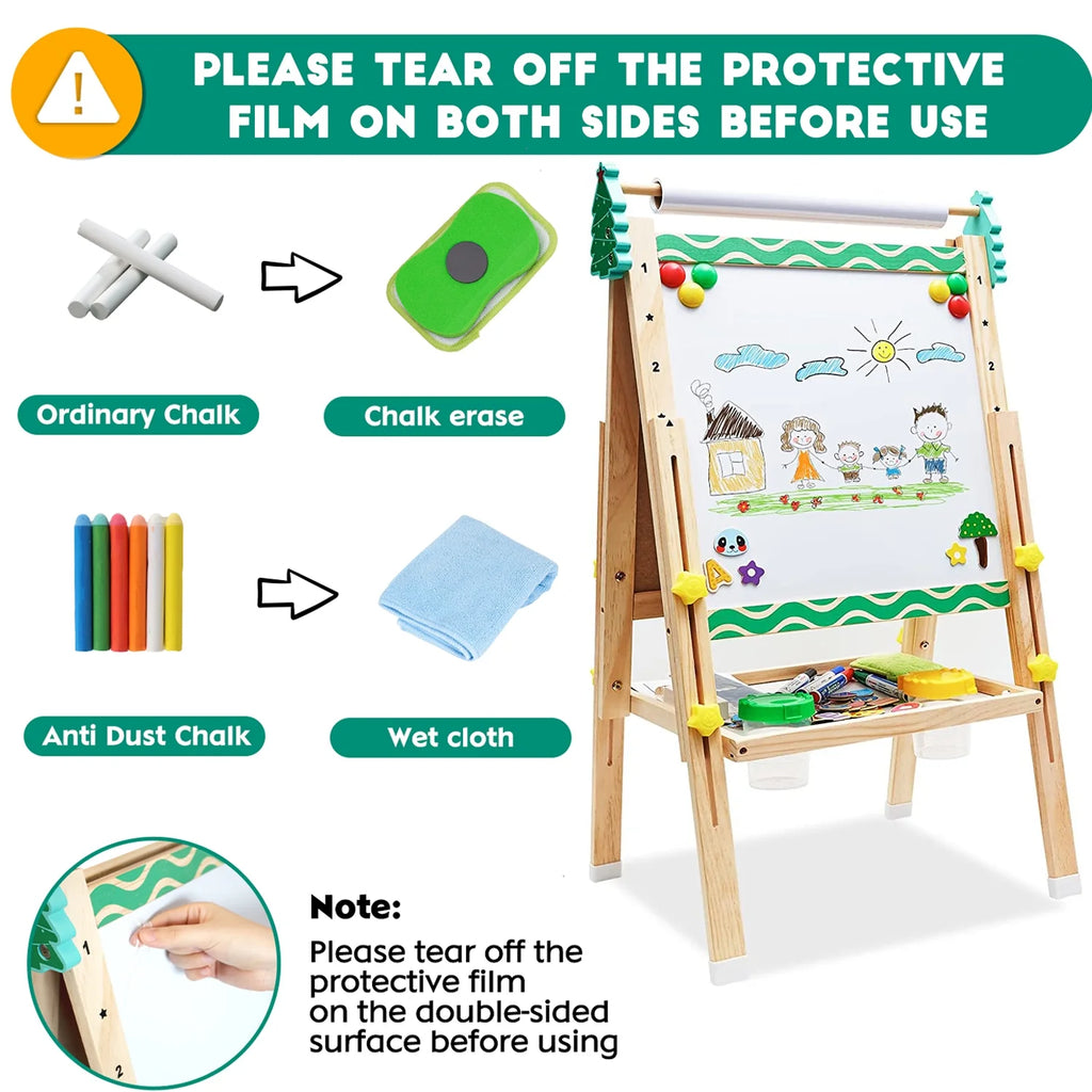 Double-Sided Whiteboard & Chalkboard Kids Easel with Paper Roll K690707