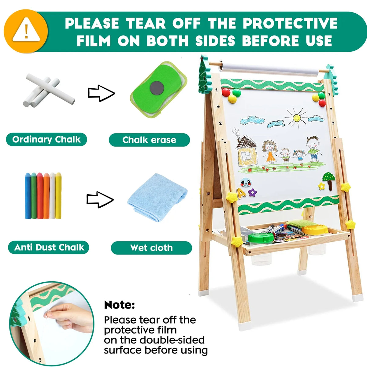 Double-Sided Whiteboard & Chalkboard Kids Easel with Paper Roll K690707