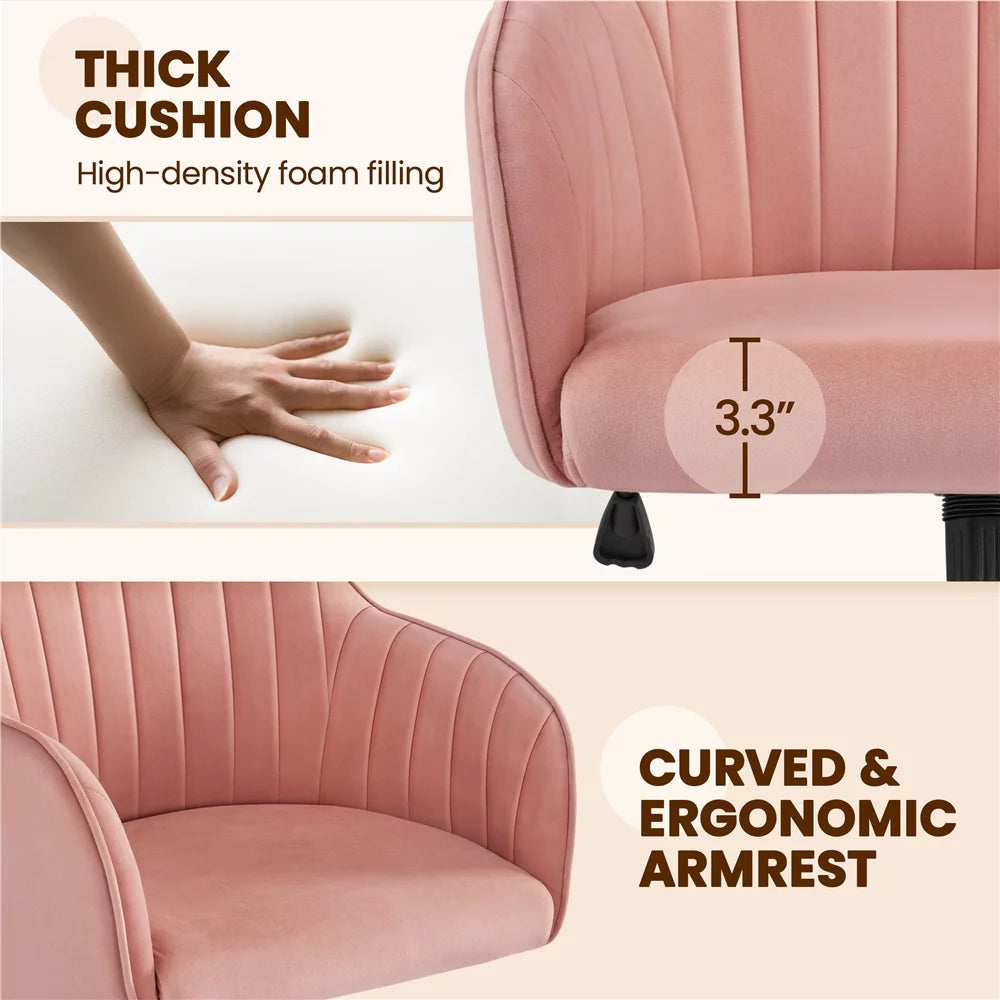 Pink Velvet Height-Adjustable Swivel Desk Chair R6848