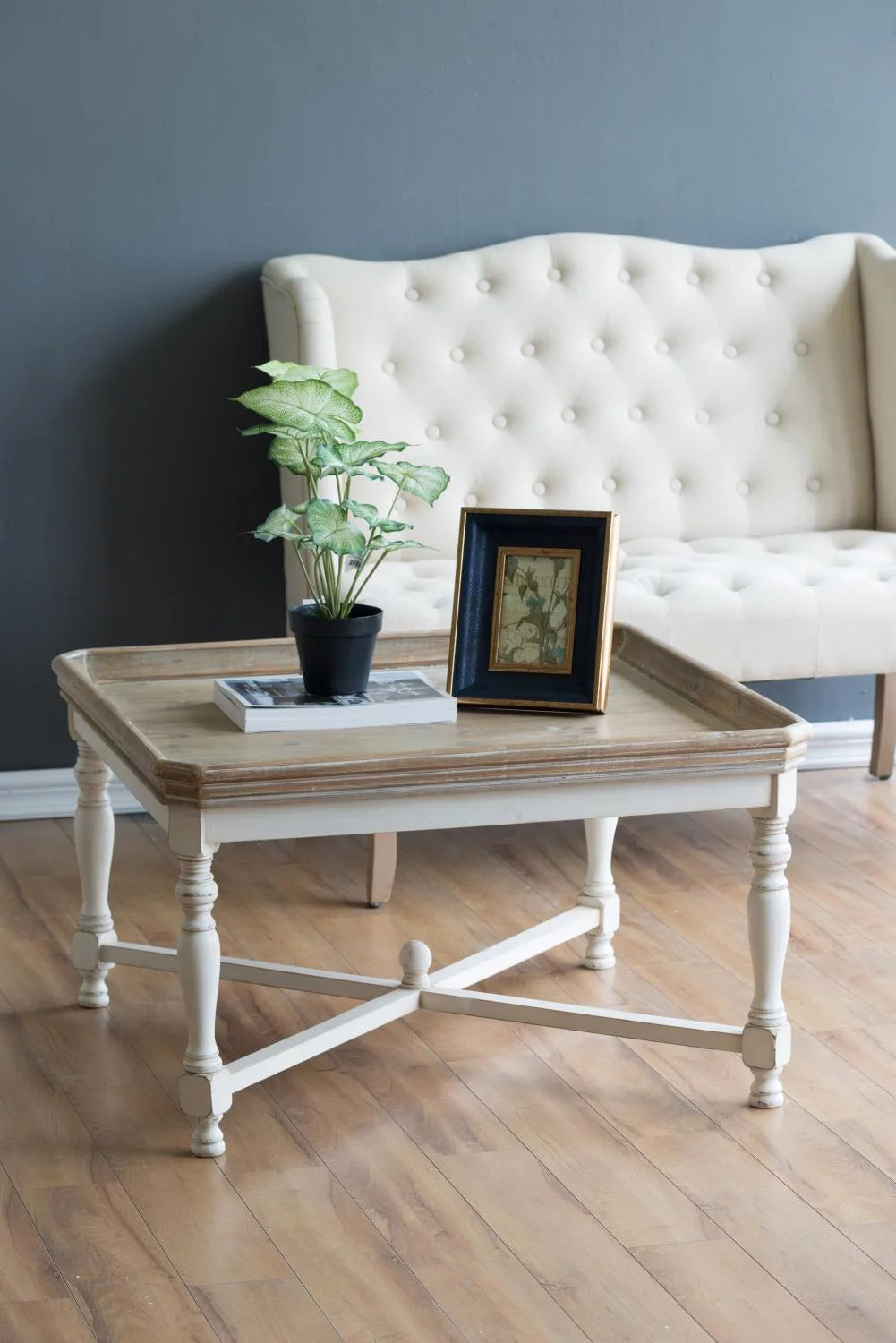 Square Coffee Table with Aged White & Natural Finish L174090