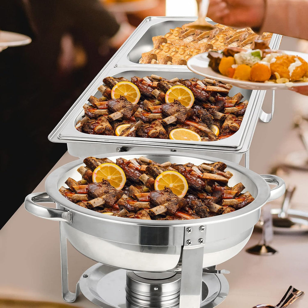 5 Pk Stainless Steel Chafing Dish Set with Full & Half Size Food Pan T288396