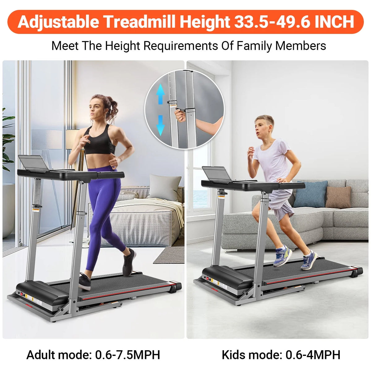 Incline Treadmill with Desk Workstation, 7.5MPH Portable Walking Pad, Black Y901