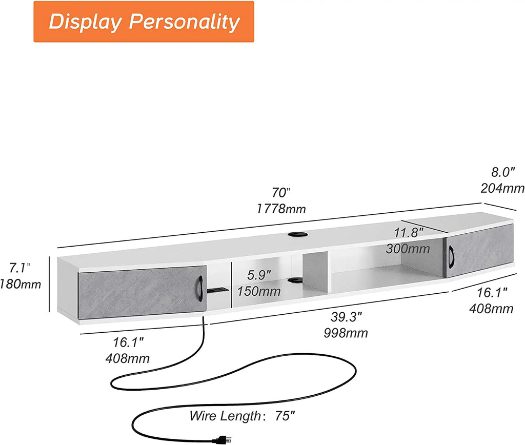 Black Floating TV Stand Wall Mounted Shelf E643566