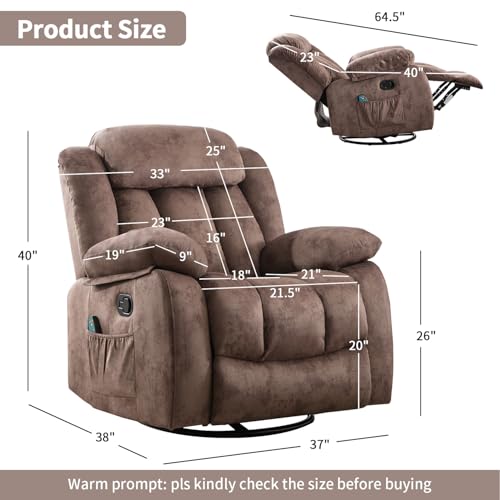 Brown Fabric Manual Rocking Recliner with Heat and Vibration R38914