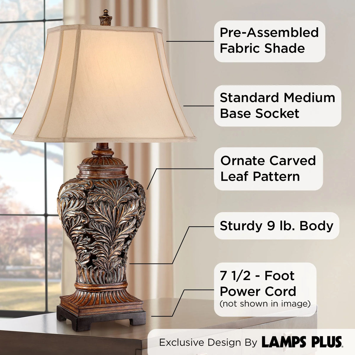 Traditional Table Lamps 32.5" Tall Set of 2 Bronze Tan Rectangular Shade P660