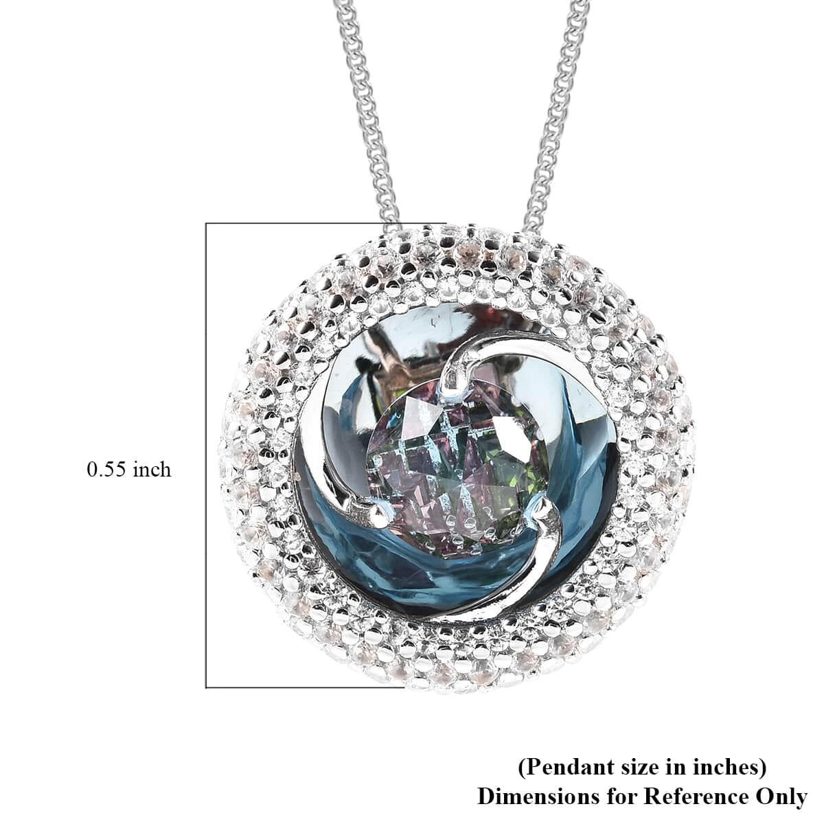 Blue Topaz Red Garnet 925 Sterling Silver Rhodium Plated Pendant Necklace R374