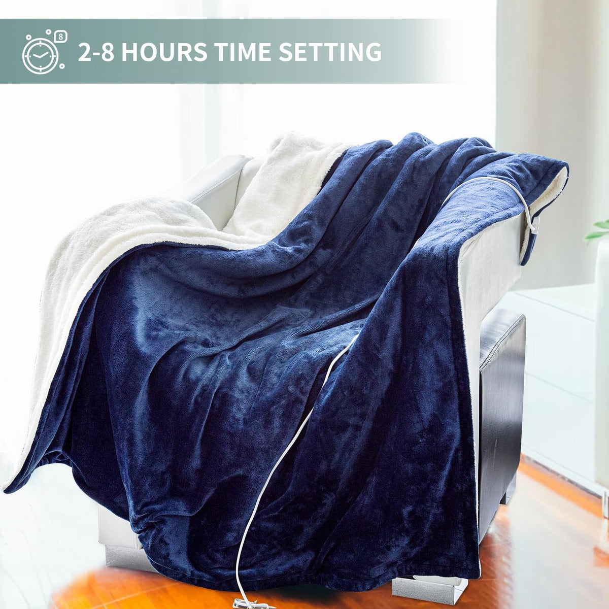 Blue 50" x 60" Flannel Electric Heated Blanket with Hand Controller D99389