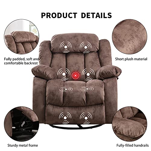 Brown Fabric Manual Rocking Recliner with Heat and Vibration R38914