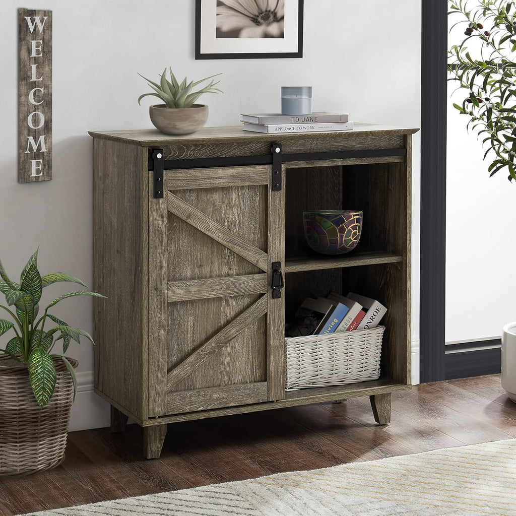 2-Tier Sliding Barn Door Sideboard Cabinet T243