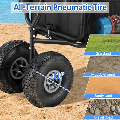 Black Heavy Duty Foldable Fishing Cart with All Terrain Big Wheels B1217